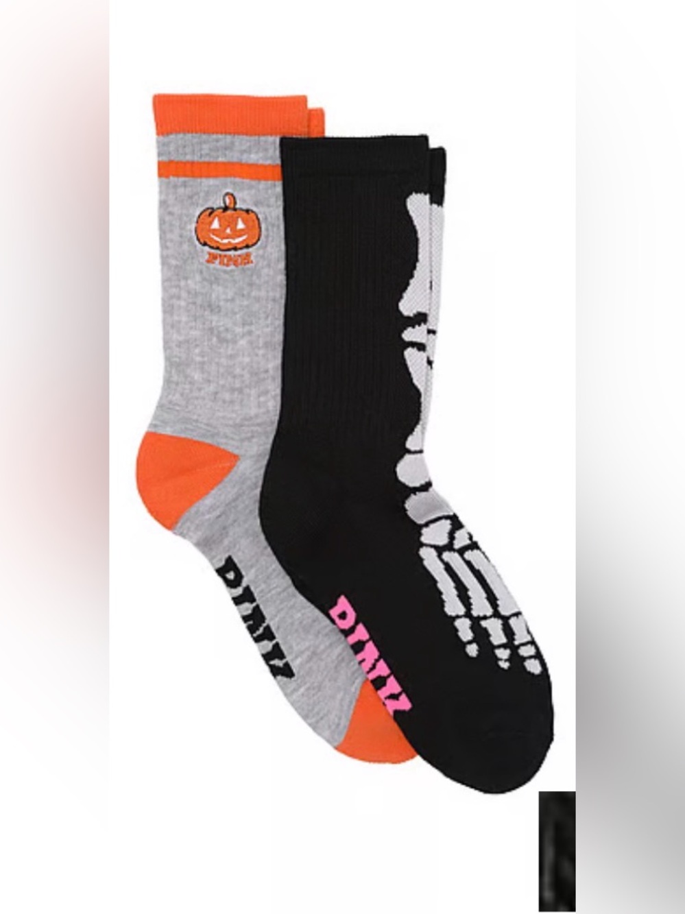 PINK Victoria's Secret Gray & Orange Halloween Pumpkin 2-Pack Crew Socks- New